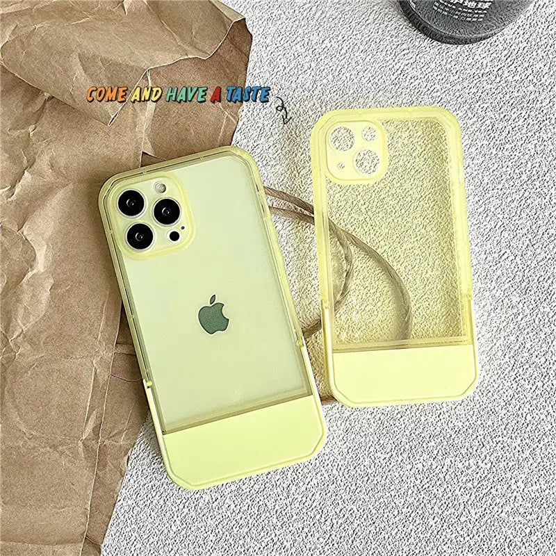 a yellow case with a phone in it