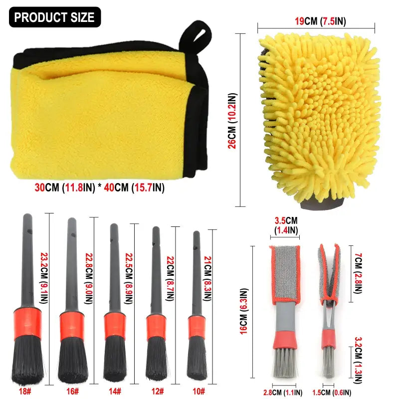 a picture of a yellow cleaning glove and a set of tools