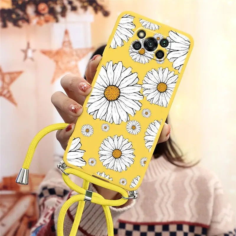 yellow daisy phone case with yellow cord