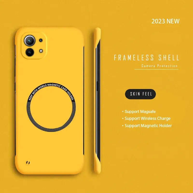 the yellow iphone case is shown with the logo