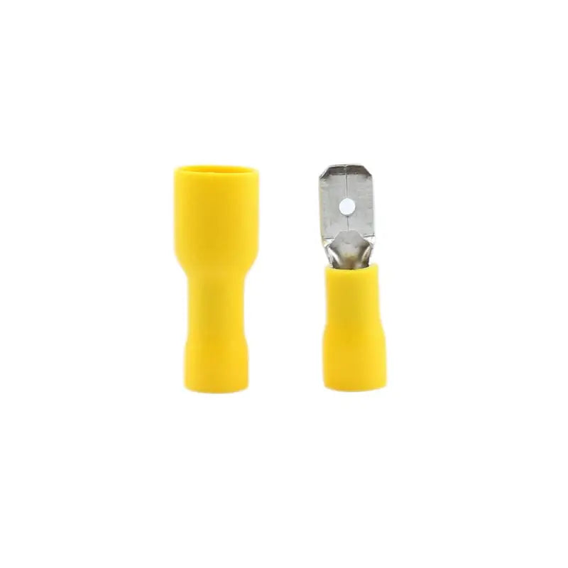a pair of yellow plastic screws