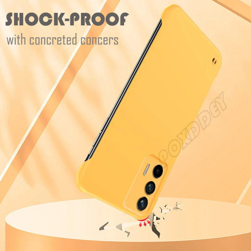 there is a yellow phone with a broken screen on a table