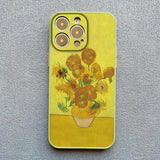 a yellow phone case with a painting of sunflowers