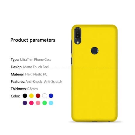 The back of a yellow phone case with the text product