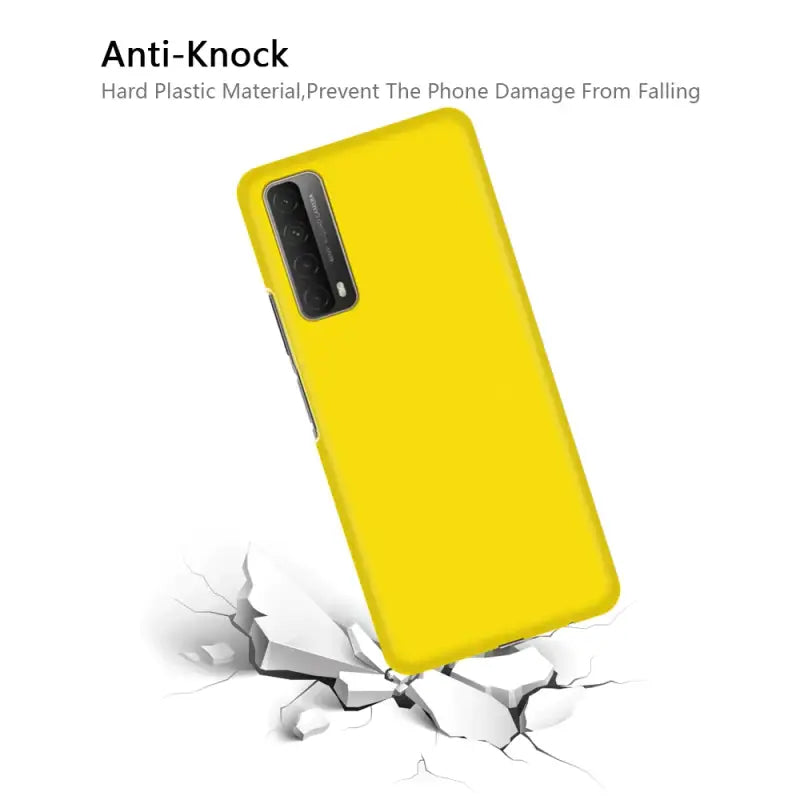 The yellow phone case is shown with the text, `’’