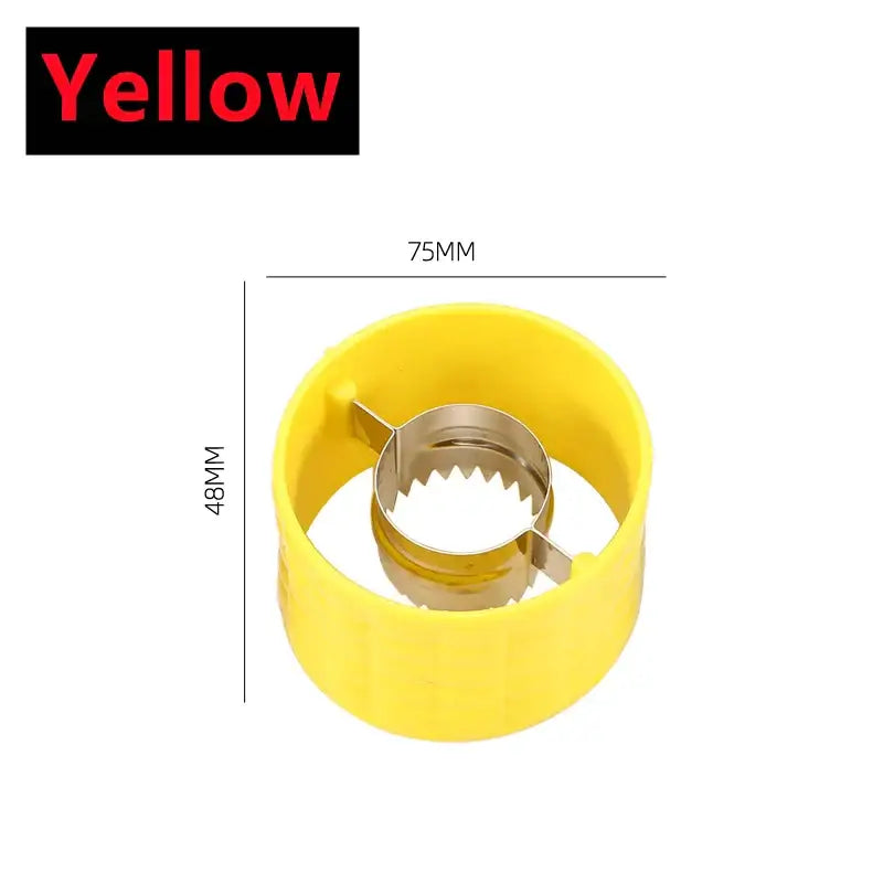 yellow ring with a metal handle and a metal ring with a hole