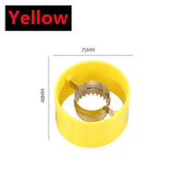 yellow ring with a metal handle and a metal ring with a hole