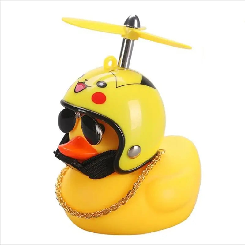 a yellow rubber duck with a helmet and goggles