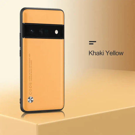 the back of a yellow samsung phone