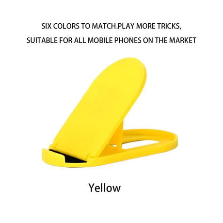 a yellow phone holder with a white background