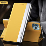 Yellow and silver smartphone case with a flip cover design.