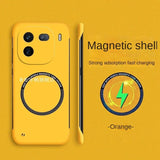 Yellow smartphone case with a magnetic charging ring and lightning bolt icon.