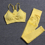a yellow sports bra top and leggings