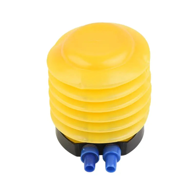 a yellow plastic push button with blue plastic push button