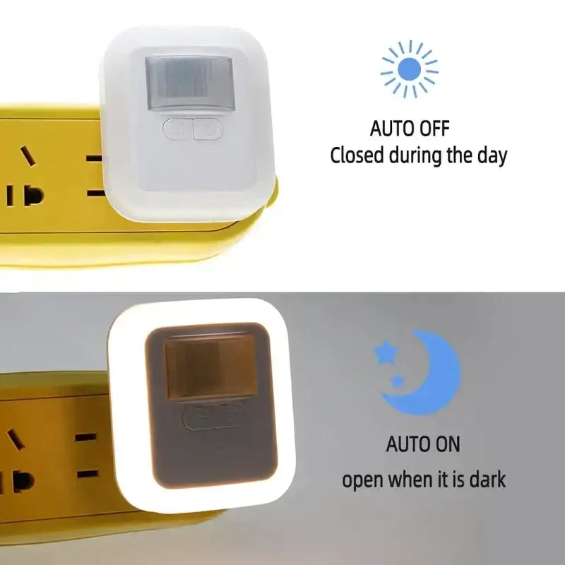 A yellow and white alarm clock with a light on it