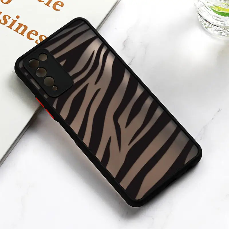 a black and white zebra print phone case