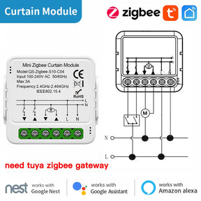 Zigbee curtain module with wiring diagram.